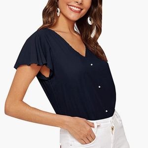 SweatyRocks, Blouse, Navy, Size S